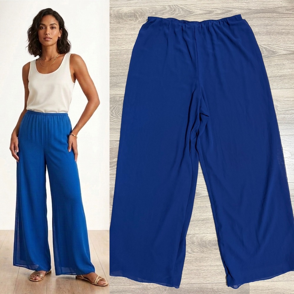 Drapers‎ & Damons Royal Blue Chiffon XL Wide Leg Palazzo Pants Made in USA Flowy